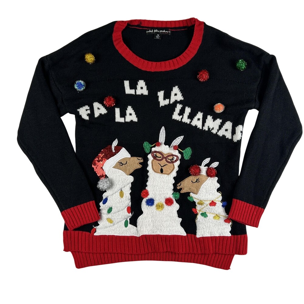 United States Sweaters Llama Sweater Womens Medium Black Christmas Ugly Holiday